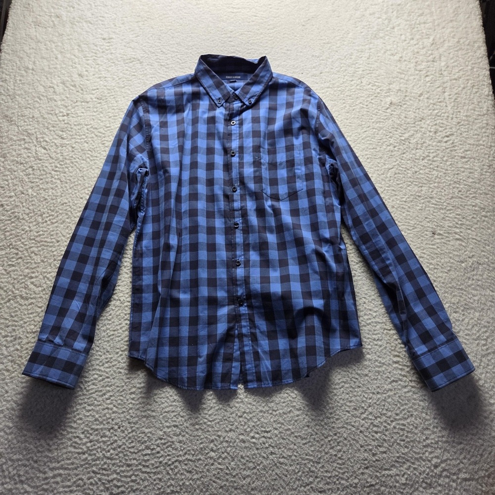 Bowery & Broome Shirt Mens Large Blue Check Long Sleeve Button-Down Casual